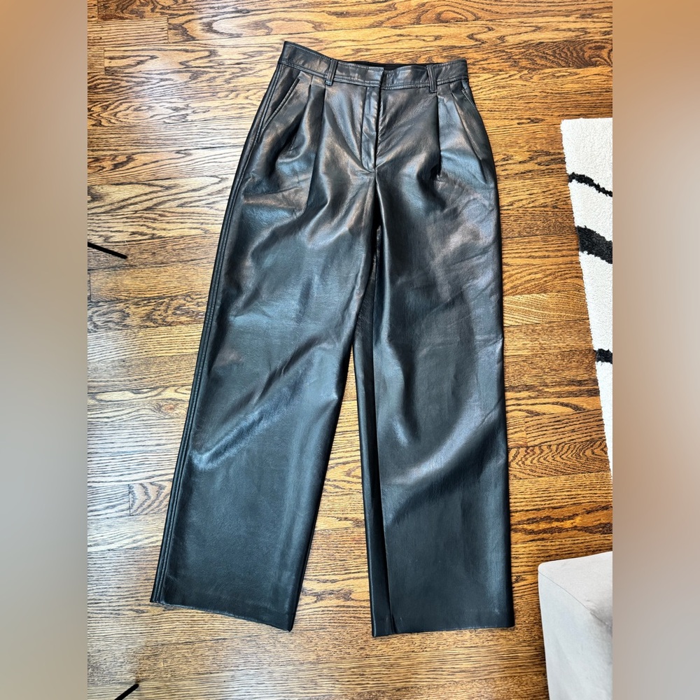 Aritzia Babaton Black Straight Leg Faux Leather Pants